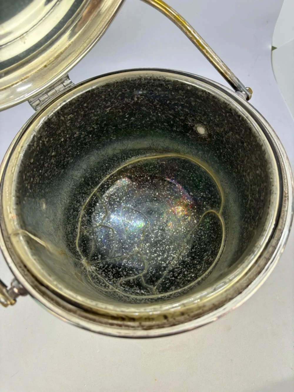 Vintage 1950’s Swing-top Ice Bucket-Silver on Copper/Grape & Leaf design